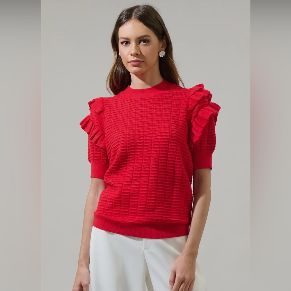 Ruffle Sleeve Red Sweater